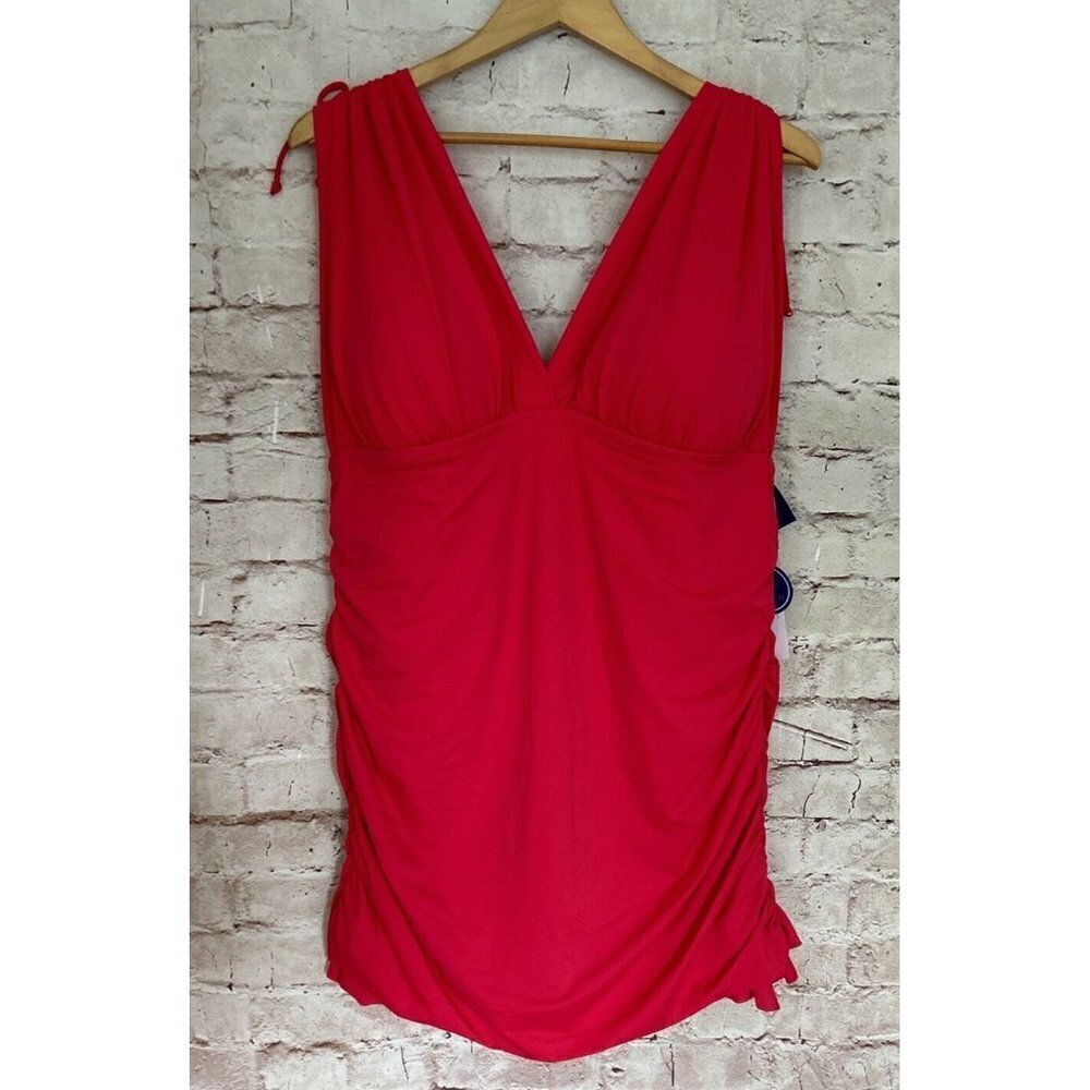 Swimsuits For All Womens One Piece Ruched Swim Dress Plus Size 20 Pink NEW